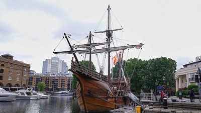 Replica of Columbus’ flagship docks in central London