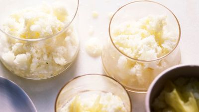 This coconut, pineapple and kaffir lime granita is our easiest dessert ever – and you need no more than a bowl and fork to make it