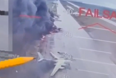 Footage shows aftermath of planes destroyed in Russian airbase drone blitz