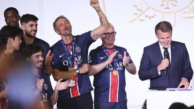 Macron welcomes PSG team to presidential palace to celebrate their historic Champions League win