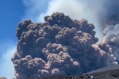 Watch: Mount Etna erupts in huge volcanic blast sending tourists fleeing