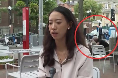 Fight breaks out behind Harvard student as she issues plea for global unity
