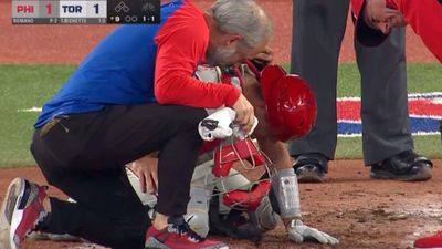 Phillies Catcher J.T. Realmuto Leaves Game After Taking Brutal Foul Ball Below the Belt