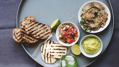 Want to make a vegetarian meze on the grill? This baba ganoush and salsa recipe is flavorful, easy and so tasty