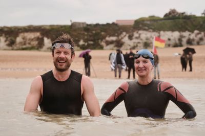 James Norton and Rebecca Adlington take part in 10-hour charity swim