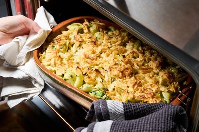 Alice Zaslavsky’s crisp-topped tuna niçoise mornay (tuna pasta bake) – recipe