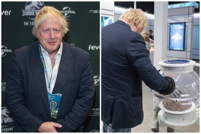 Boris Johnson gets hands-on with dinosaur poo as Jurassic World experience launches in London