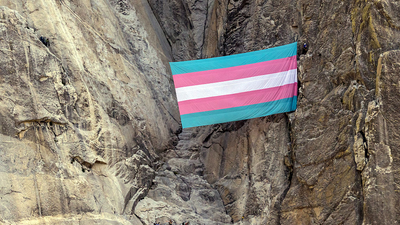 Yosemite bans large flags after climbers protest Trump cuts using upside down Stars and Stripes and rig Trans Pride flag to El Capitan