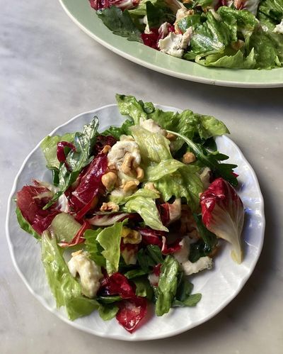 Rachel Roddy’s salad of hazelnuts, gorgonzola and honey dressing