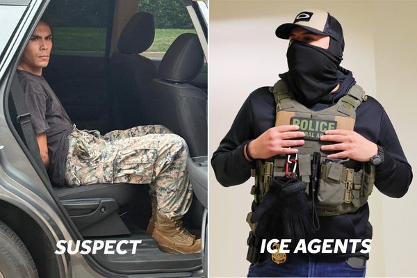 Man arrested for handing out face shields to LA protesters - as ICE agents wear masks to cover their identities