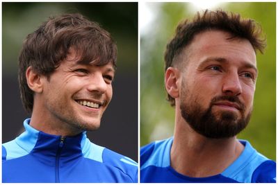 Sam Thompson and Louis Tomlinson come face to face at Soccer Aid training as Zara McDermott keeps her distance