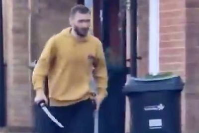 Footage of Hainault sword attacker slashing at police shown to court
