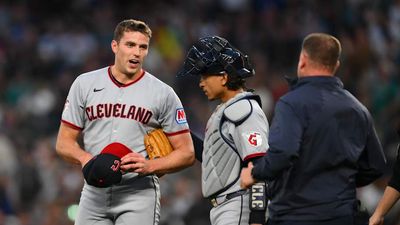 Guardians Pitcher's Cap Brim Miraculously Got in the Way of Scary Moment