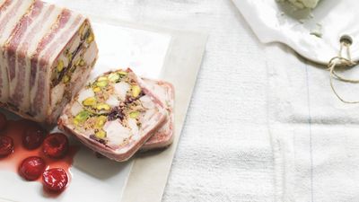 Posh picnic food doesn't get better than this chicken and Pistachio Terrine with pickled cherries
