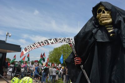 Pro-Palestine protesters demonstrate against supply of F-35 parts to Israel