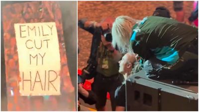 "We gotta leave some at the back for the party, baby!" Watch Linkin Park singer Emily Armstrong shave a fan's head live on stage at Rock For People festival