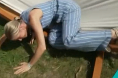 Watch: Kate Lawler suffers nasty injury falling over hammock on live TV