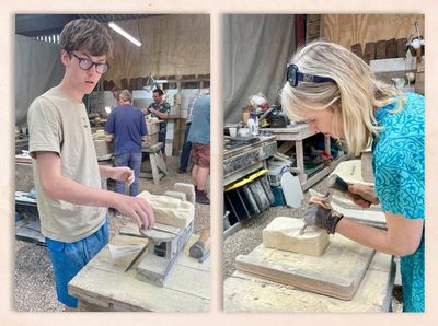 The perfect break for mother and son? Stone-carving and wood-turning in Sussex