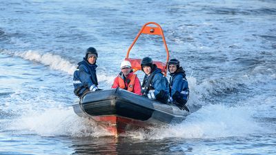 UK coastguard rescue man and dog after three days at sea in inflatable dinghy