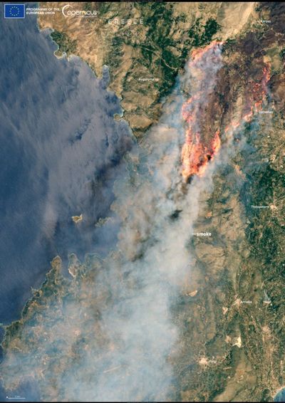 Shocking satellite images show wildfires ravaging Greek island of Chios as 'state of emergency' declared