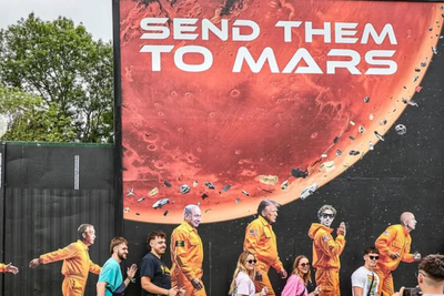 ‘Send them to Mars’: Glastonbury installation takes aim at Elon Musk
