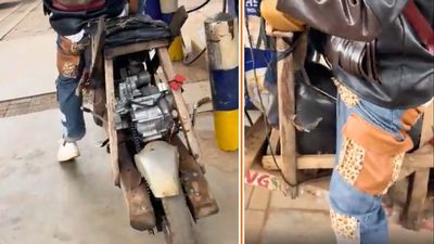This Guy Built a Working Motorcycle Out of Wood, As well as a "Helmet"