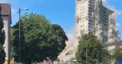 Hundreds of onlookers gather as high rise flats in Glasgow demolished