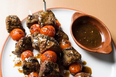 Dried bay leaves bring layers of flavor to Portuguese-style beef skewers