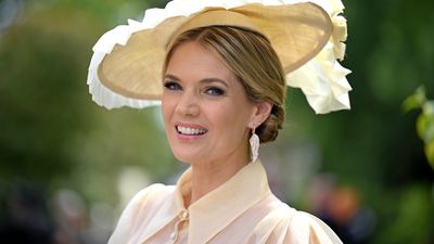 Charlotte Hawkins turns up the brightness on summer outfits with sunshine-yellow midi and slip-on gold sandals