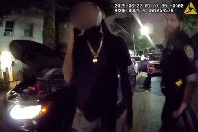 Moment man takes off running as police question him about stolen car