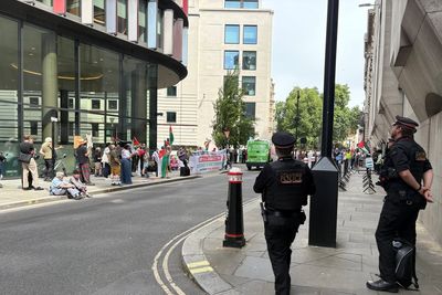 Protesters turn out as woman appears in court over alleged support for Hamas