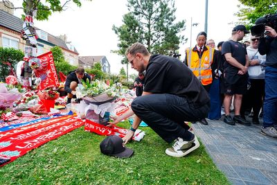 Liverpool’s Jordan Henderson wipes away tears as he pays emotional tribute to Diogo Jota at Anfield