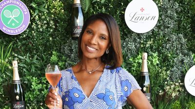 Denise Lewis glows in a standout cerulean blue floral dress at Wimbledon from one of our favourite high-street brands