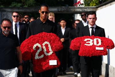 Grieving widow and Liverpool teammates gather for Diogo Jota's funeral in Portugal following tragic car crash
