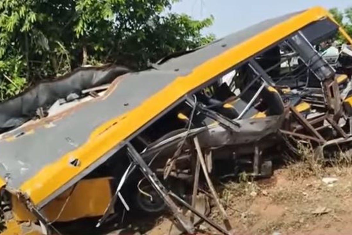 Three children killed after train rams into school bus…