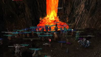 After 3 years of trying, Lord of the Rings Online's 'Great Hobbit Run' ends in confused success as a mob of low-level players gets lost inside Mount Doom and decides it's close enough: 'Sauron can kiss my butt!'