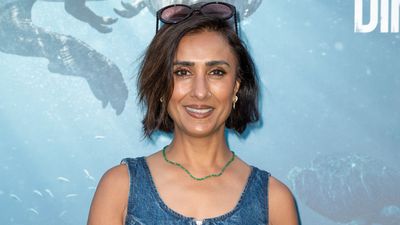 Brogues out for summer - Anita Rani added some easy edginess to a denim midi with chunky buckle-ups