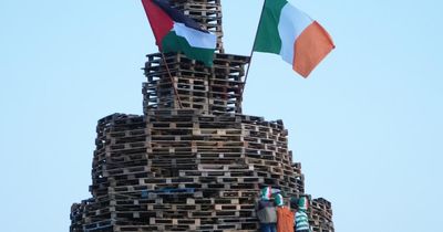 Kneecap effigies, Palestinian, and Irish flags on loyalist bonfires amid asbestos row