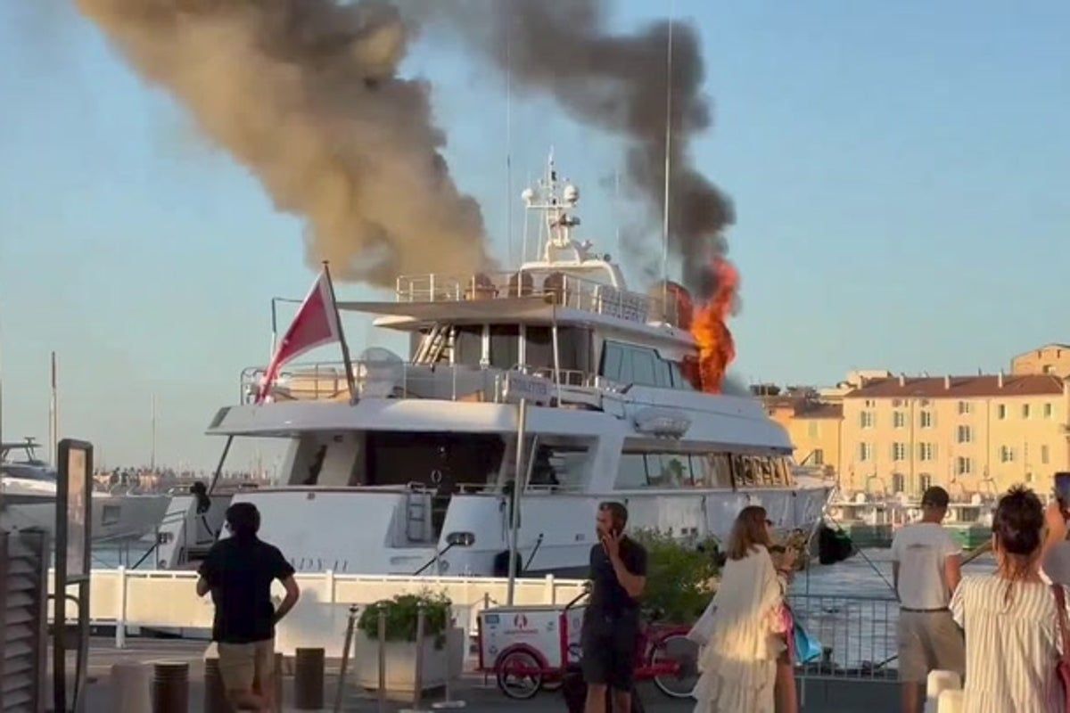 Watch moment luxury superyacht bursts into flames at…