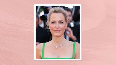 Gillian Anderson's lightweight and diffused rosy makeup is the epitome of Parisian chic