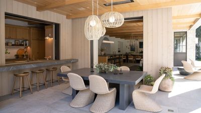 You would never know this calming modern organic style home was built with kids in mind – among the effortless chic interiors there are ladders, slides and trampolines