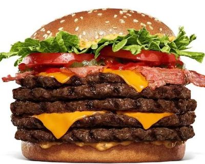 Five beef patties, four cheese slices, bacon, lettuce, tomato … Burger King’s sumo of a burger enters the ring
