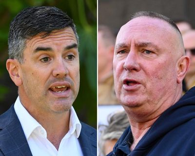 ‘Disgusting’ slogan apparently directed at Victorian premier seen at rally attended by Brad Battin and union boss