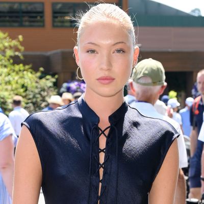Lila Moss Trades Wimbledon Whites for a Navy Blue Satin Slip Dress