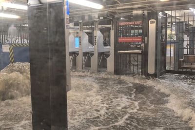 Dramatic flash flood hits NYC subway station as commuters watch in horror