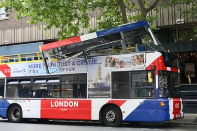 Open-top London tourist bus crashes into tree