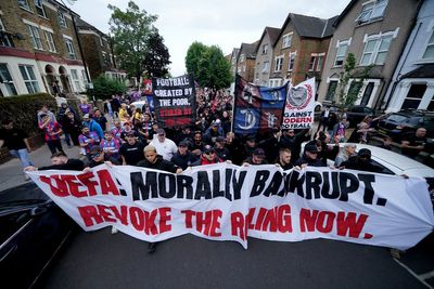 Crystal Palace fans stage protest against Europa League demotion