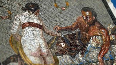 Roman-era erotic mosaic panel stolen by Nazi captain during World War II returns to Pompeii