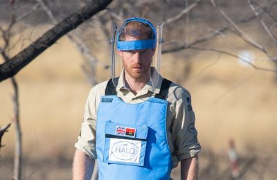 Prince Harry walks through minefield