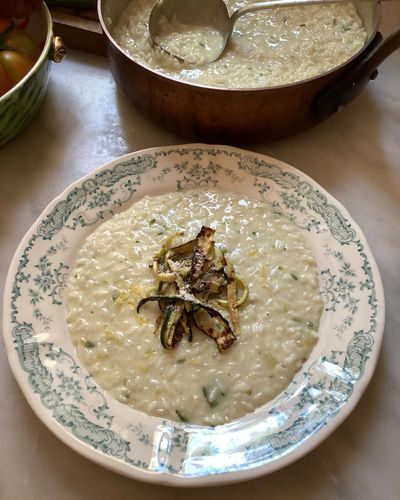 Rachel Roddy’s recipe for courgette, goat’s cheese and lemon risotto